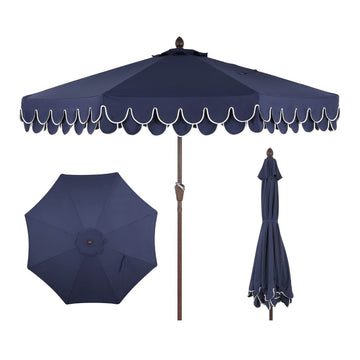 Tracy 9 ft. Classic MidCentury Scalloped Fringe Market Patio Umbrella